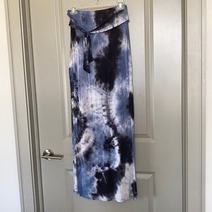 Blue tie dye maxi skirt with slits